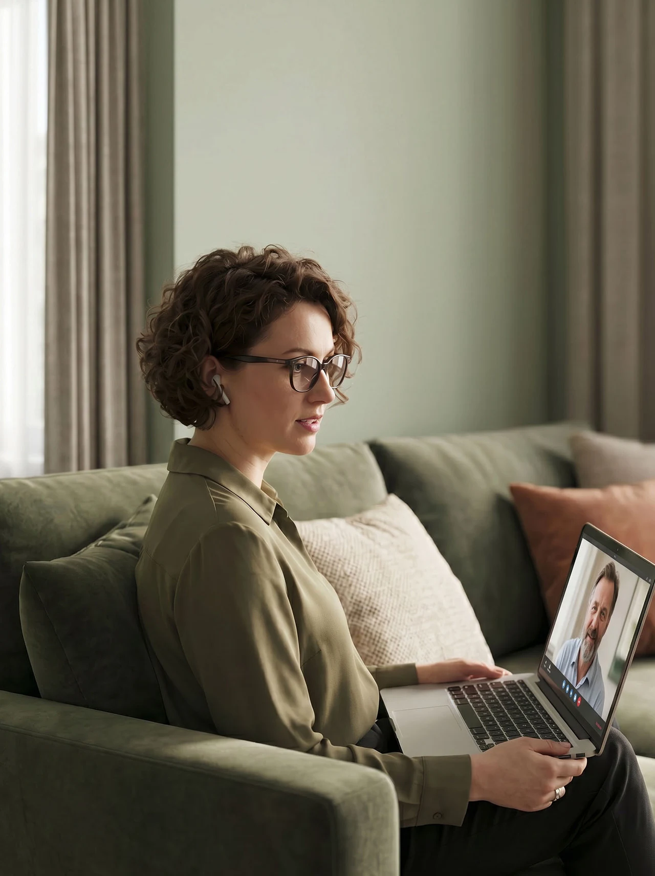 A person in conversation at a laptop — the personal admission interview at Sumia