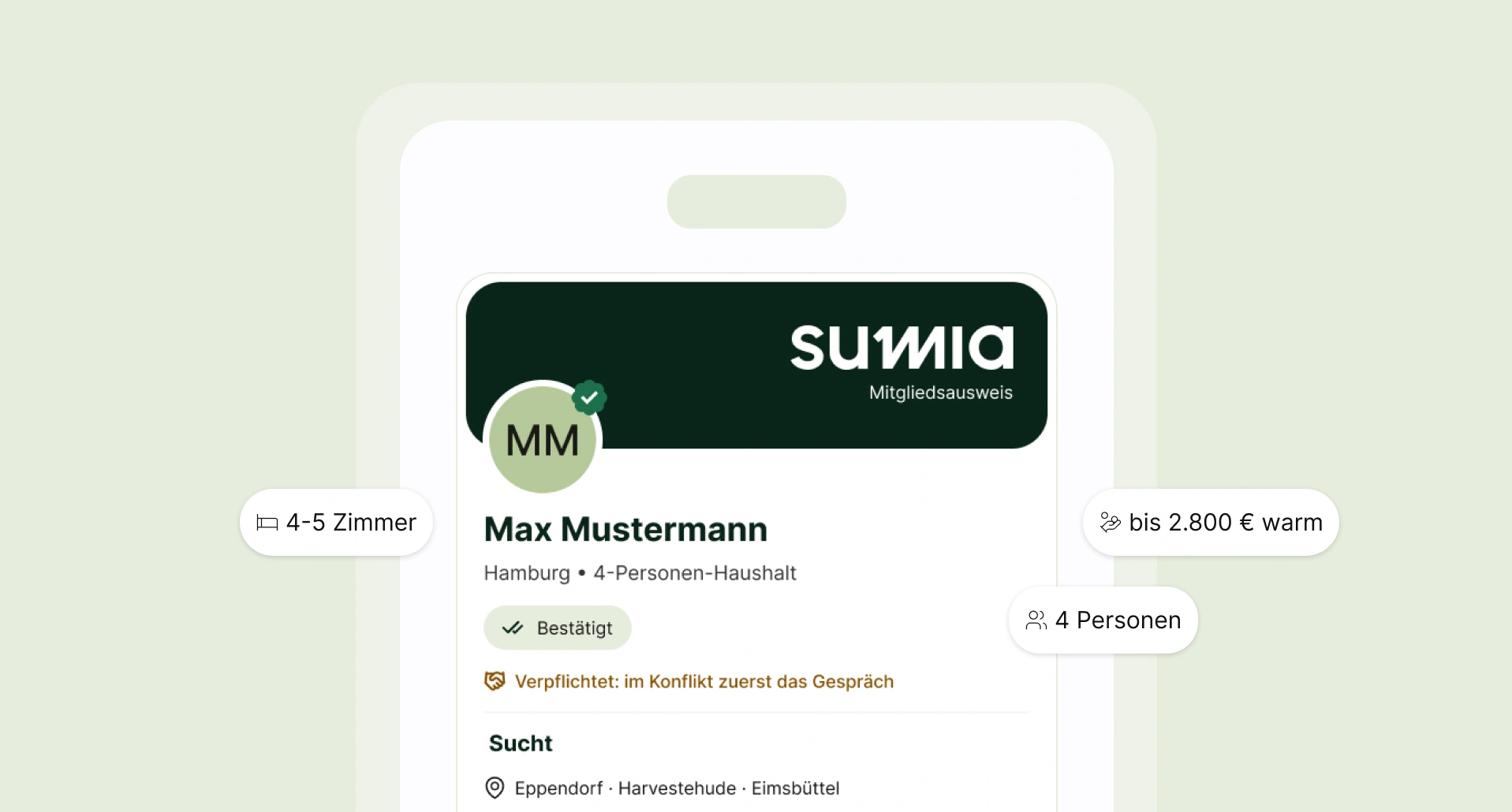 Digitale Sumia-Karte mit bestätigtem Profil